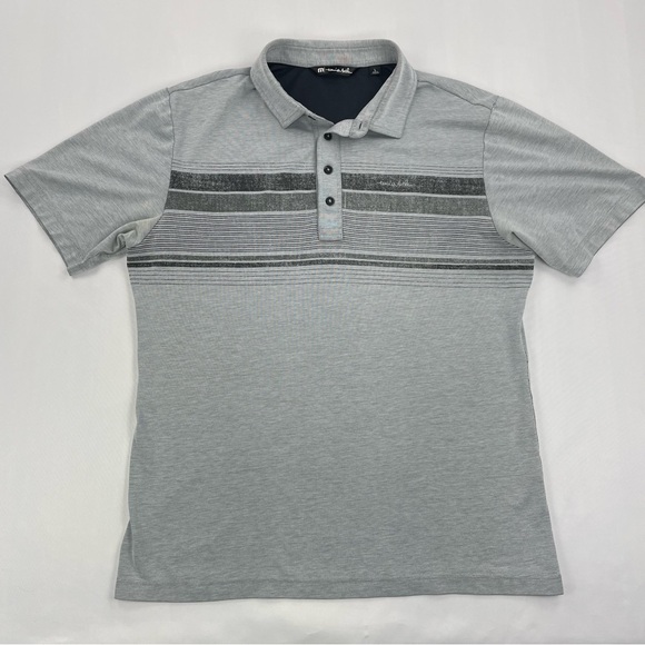 Travis Mathew Polo Shirt Mens M* Gray Black Striped Cotton Casual /Performance - Picture 1 of 7